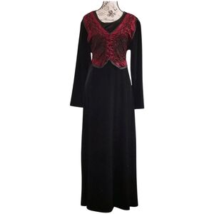Northern Traditions 90s Folklore Holidays Red And Black Velvet Maxi Dress Medium